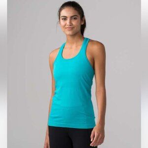 Lululemon Round Neck Tank Racer Swiftly Luon Bra Shelf Top Logo Tiffany Blue 4